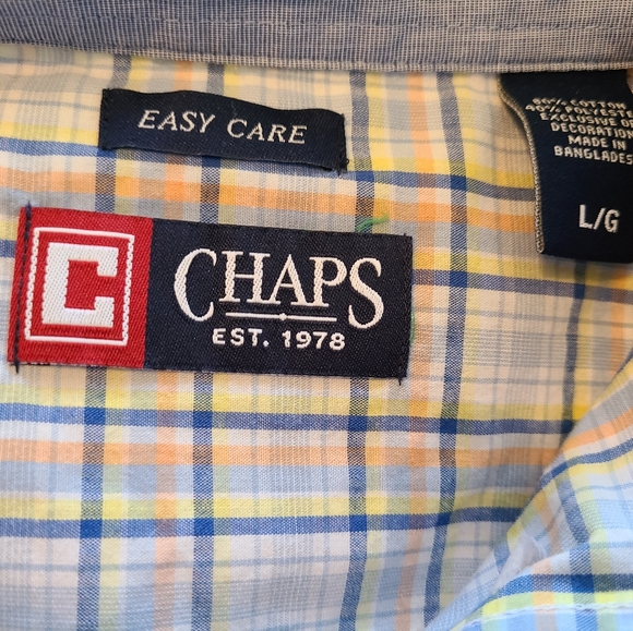 (991) Chaps Men's Classic Short Sleeve Button Down Shirt, Size: Large Checkered - Picture 8 of 14